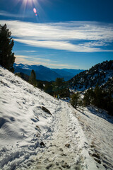 Chamrousse France 06 11 2022 winter hike around Lac Achard, pretty mountain lake located at 1917...