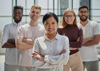 Business people looking at the camera during a business meeting in a modern office