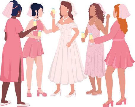 Bachelorette night semi flat color raster characters. Standing figures. Full body people on white. Festive celebration simple cartoon style illustration for web graphic design and animation