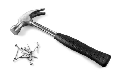 Metal hammer and nails with rubber handle