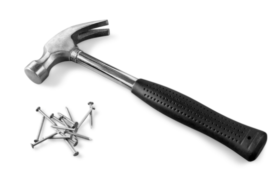 Metal hammer and nails with rubber handle