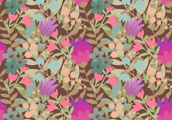 Floral seamless flower pattern for wrapping and linens and fabrics and clothes print and kids and kitchen textiles