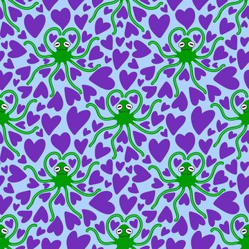 Cartoon animals seamless octopus kawaii love pattern for wrapping paper and kids clothes print and fabrics