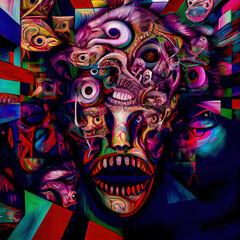 Schizophrenie Psyche Psychose gespaltene Persönlichkeit Gemütskrankheit Wahrnehmung sozialer Rückzug Freudlos Motivationslos AI Digital Art Illustration Background Backdrop