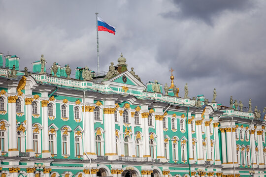 Russian state flag on Winter Palace, St.Petersburg, Russia