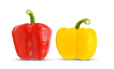 Red and yellow bell peppers isolated on white background. 