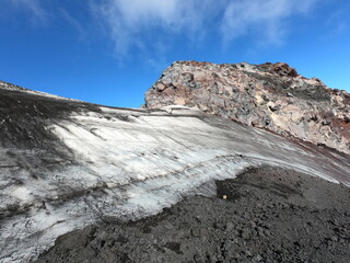 stone wall  and glacier in the Andes