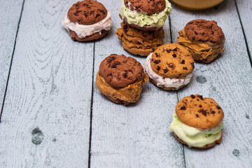 Colorful ice cream cookies sandwiches