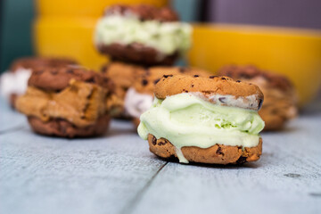 Colorful ice cream cookies sandwiches