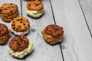 Colorful ice cream cookies sandwiches
