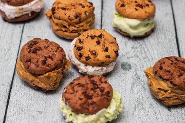 Colorful ice cream cookies sandwiches