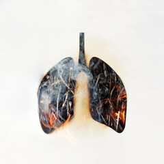 Shape of lungs on fire. Inflamed lungs from pollution in the air, smoking and other disease causing...