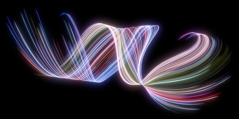 Beautiful abstract lines on a black background. Modern technological background. Futuristic design. 3d rendering image.