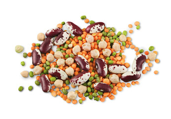 Raw beans and lentils isolated on white