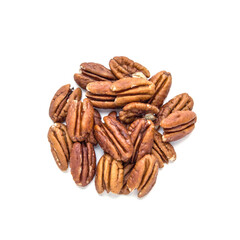 Raw Natural Organic Pecans Nuts Scattered Isolated on White Background Top View Healthy Food for Life Natural Light Selective Focus