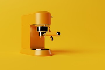 Espresso coffee maker on a pastel background. Concept of making coffee, cafe. 3d rendering, 3d illustration.