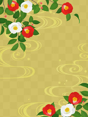 椿の和風背景フレーム_縦（3：4）_ベクターイラスト