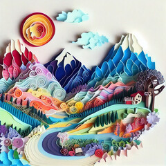 illustration of landscapes in paper cuts
