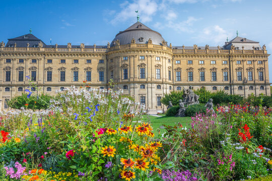 Wurzburg baroque Residence and gardens at springtime, Wurzburg, Germany