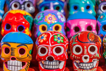 Skull Ceramic Handicraft, calaveras pattern in a row, Day of the Dead, Mexico