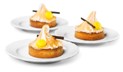 Tasty sweet pie in plates isolated on white background