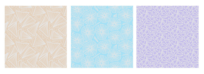 Abstract seamless pattern set with hand drawn elements, pastel color vector background