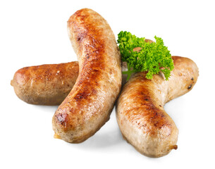 Tasty hot fried sausages with herbs