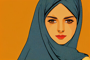 Flat design iranian woman wearing hijab illustration. Multi ethnically culture