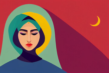 Flat design iranian woman wearing hijab illustration. Multi ethnically culture