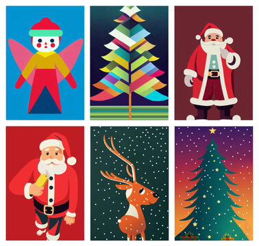 Weihnachten, Santa Claus, Nikolaus, Weihnachtsengel, Rentier, Weihnachtsbaum Illustrationen