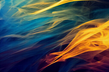 abstract blue yellow and red smoke on dark background with fluid lines, minimal colorfull wallpaper
