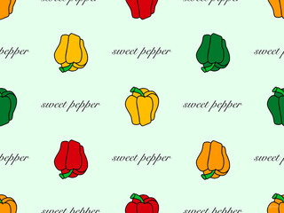 Sweet pepper cartoon character seamless pattern on green background