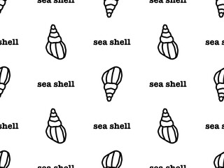 Sea shell cartoon character seamless pattern on white background