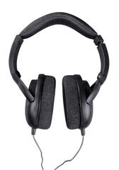 Modern black headphones isolated on white background