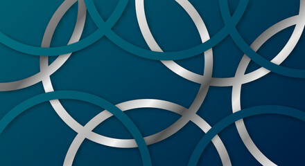 Abstract 3D Geometric Circle Stripes Lines Papercut Background with Dark Blue and Silver Colors Realistic Decoration Pattern