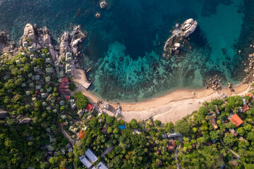 Aerial view of the beach and ocean in Thailand