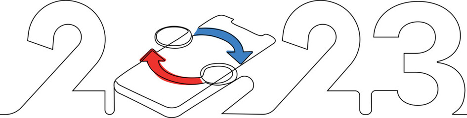 New 2023 Year is coming. Continuous one line drawing of new year sign on background happy new year merry christmas. Vector illustration 