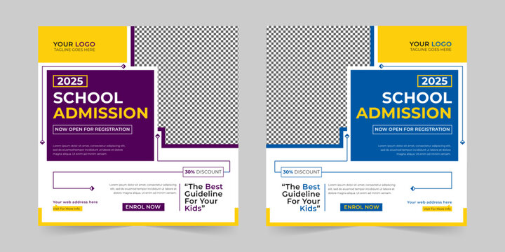 School admission digital marketing social media post, web banner promotion ads sales and discount banner vector template Design.