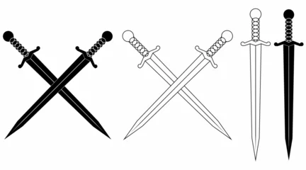 Fotobehang outline silhouette cross sword icon set isolated on white background © Sutana