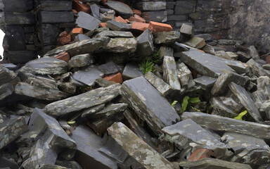 debris of destruction in dark color on a white background