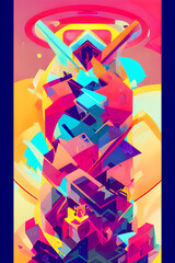 Rainbow Mecha Tower Abstract Pattern
