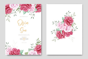 Wedding Invitation Card with Floral Roses Watercolor 