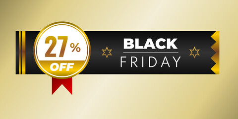 Obraz premium Black Friday 27% off Promotion Poster or banner black and gold special offer