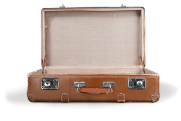 Open old Used brown travel Suitcase