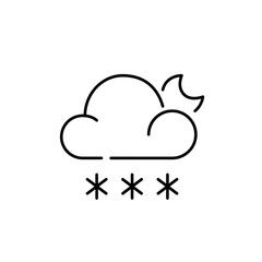 Snow at night. Weather forecast icon. Pixel perfect, editable stroke simple design