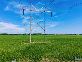 Rural Farmfields in Wisconsin with Power Cables in the Land