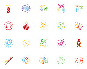 set of firework icons, celebration, happy new, year