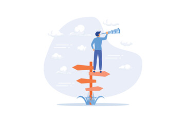 Search for right direction, business opportunity or success way, make decision or career path, vision to see future concept, flat vector modern illustration © Alwie99d