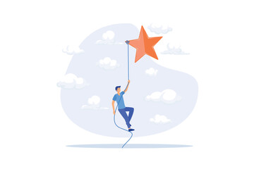 Effort to achieve goal or success, courage or risk taking to win business or career growth, reaching goal or finish mission concept, flat vector modern illustration