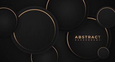 Abstract 3D Background Circle Golden Dark Black Papercut Layer with Copy Space for Text or Message